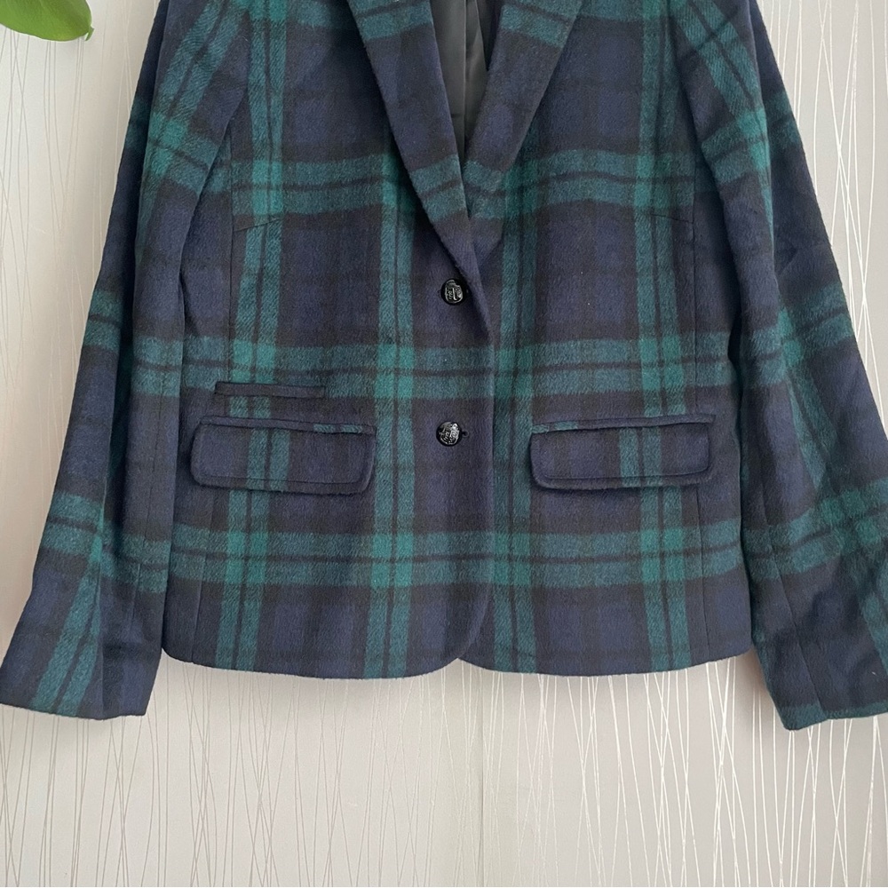 Talbots Green Tartan Plaid Wool Blend Blazer 12 Petite - Picture 4 of 11